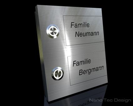 2 Familien Edelstahlklingel mit austauschbaren Gravurschildern 